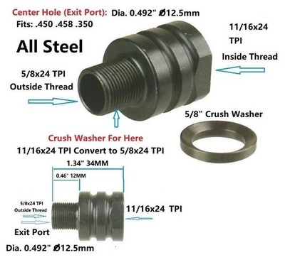 Steel 11/16X20 Female Thread Convert To 5/8X24 Male Thread Muzzle Brake Adapter