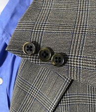 Vintage Bespoke 42L Olive Green Blue Glen Check Tweed Jacket Sport Coat Blazer