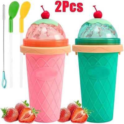 Slush Eis Becher Eis Maker Eisbecher Slushy Frozen Magic mit Strohalm & Löffel