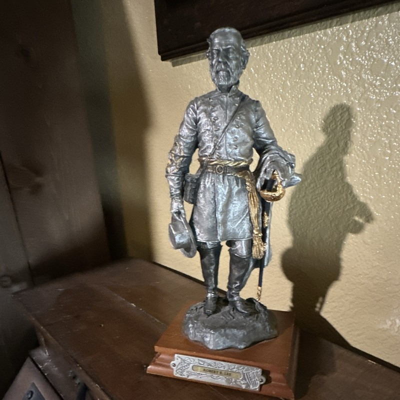 Silver Metal Historical Figure Man Statue on Wooden Base w/ Nameplate