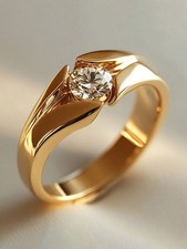 Yellow Gold CZ Solitaire Ring With Twisted Band Size 6 7 8 9 10