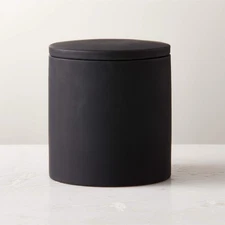 CB2 Rubber-Coated Modern Matte Black Round Bathroom Stoneware Storage Canister