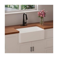 30" Apron Front Farmhouse Sink, Fireclay Single Bowl with Stainless Steel Grid