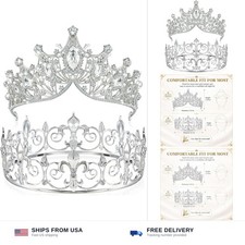 2 Pcs King and Queen Crowns Rhinestone Crystal for Prom Silver