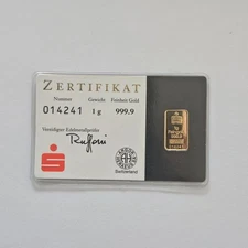 1 Gram Gold Bar Argor Heraeus Sparkasse Swiss Kinebar Fine Gold Vintage Gold