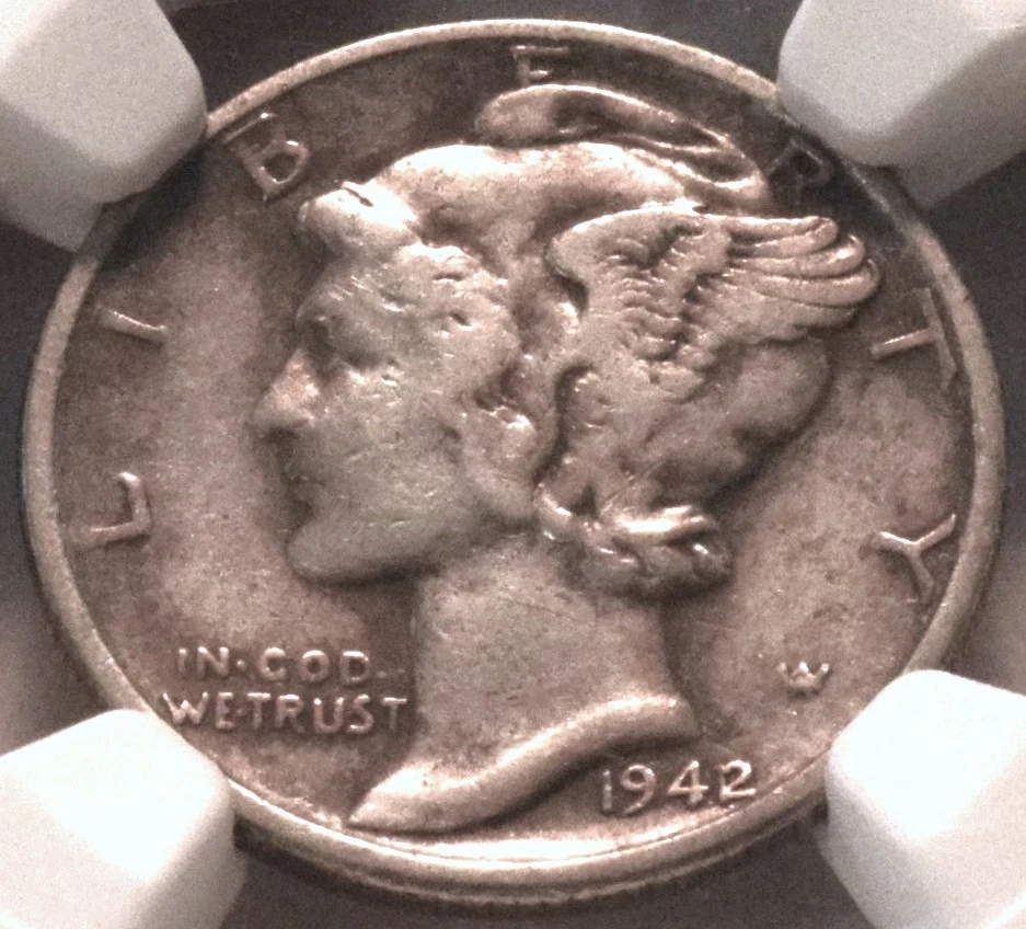 1942/1 10C NGC VF 30 Mercury Silver Dime, 42 over 1, Scarce Error Type Looks XF - Image 2 of 4