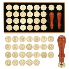 26 Letters Vintage Alphabet Wax Seal Stamp Kit 2pcs Handles Gift Box Style 3