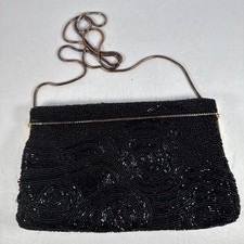 Black Beaded Evening Bag Clutch With Gold Chain Cool Clasp Opening