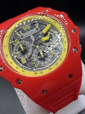   Invicta Racing Vaulthan Red W/Yellow 44mm Watch (69659) Plus PRJCT DRS Tshirt