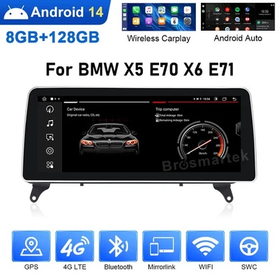 12.3" Android 14 Autoradio Apple CarPlay 8G+128GB DAB+ Für BMW X5 E70 X6 E71 CCC - Bild 1 von 4