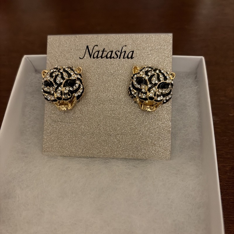 Natasha Black/gold/silver Cat Earrings New