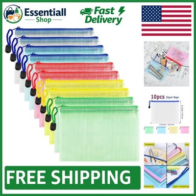B6 Size Waterproof Mesh Pouch Set, 10 Multicolored Zipper Bags for Home & Office