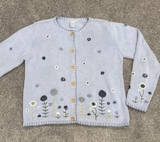 VTG The Eagles Eye Cardigan Sweater Women’s M Blue Flowers Embroidered Cottage