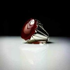 Yemeni Aqeeq Ring For Men, Carnelian Ring With Sterling Silver 925, Natural Agat