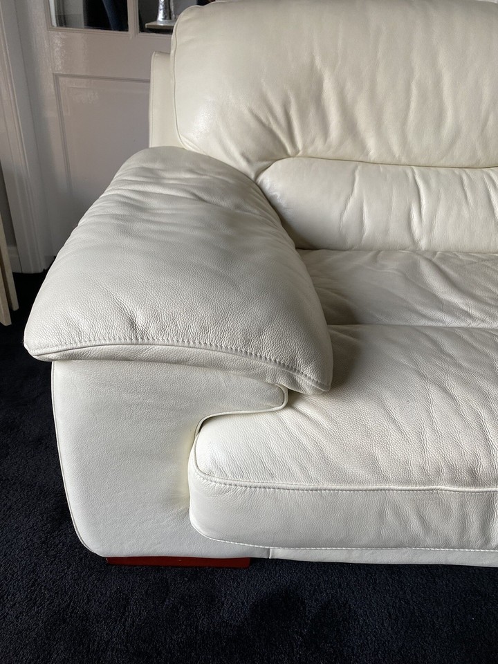2 X 3 Seater Leather Sofas Cream Good Condition Bargain !!! eBay