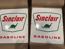 NOS ORIGINAL VINTAGE MATCHING PAIR SINCLAIR DINO PORCELAIN GAS PUMP PLATE SIGNS