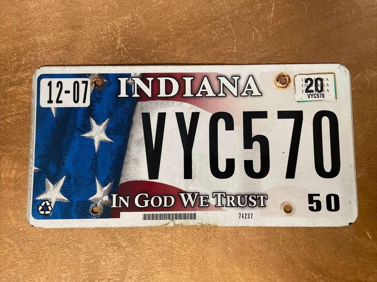 2020 Indiana License Plate In God We Trust # VYC 570 Marshall
