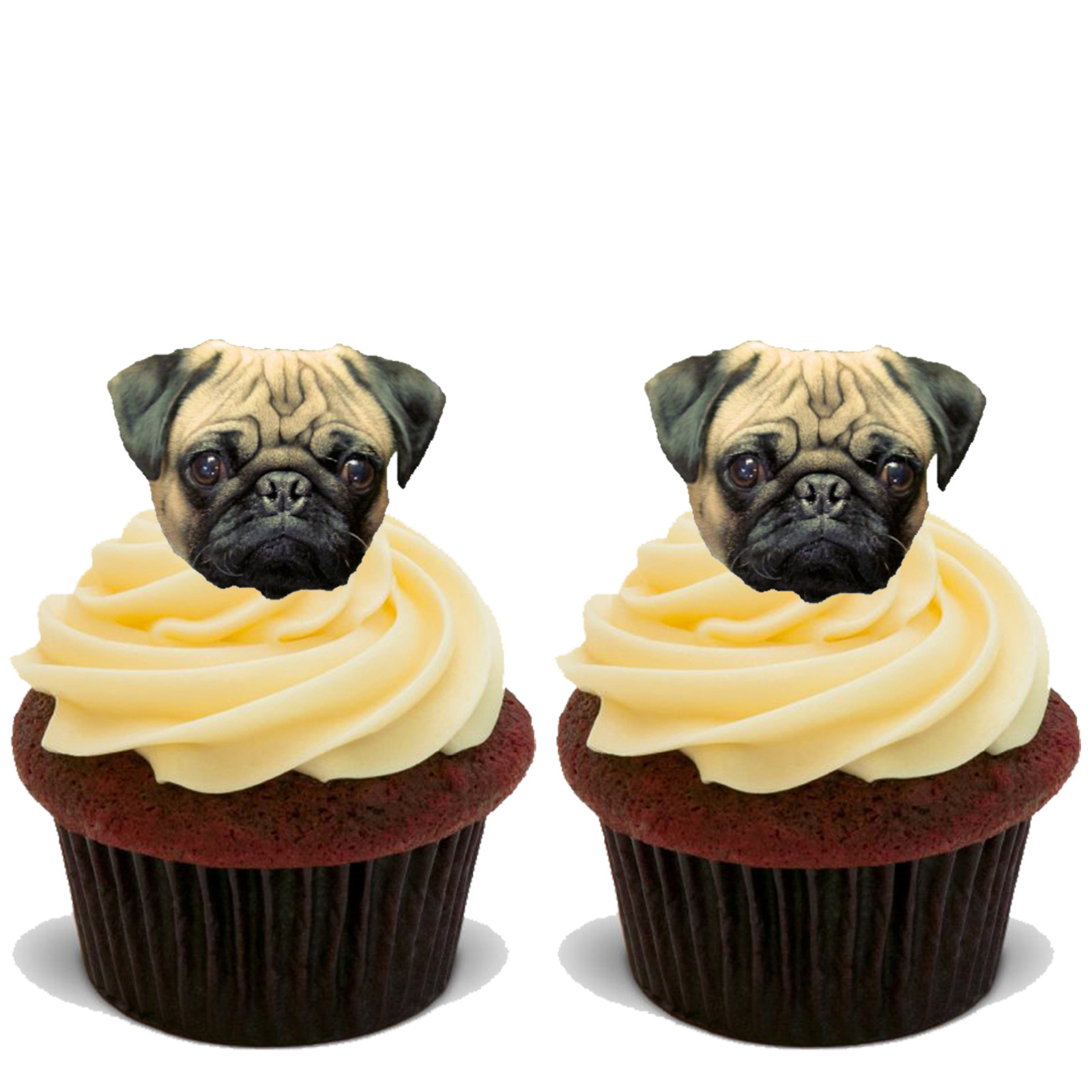60x PUG FACES Premium Edible Stand Up Rice Wafer Cake Toppers D2 PUGS DOG