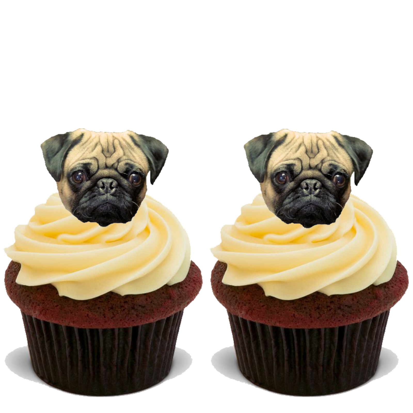 30x PUG FACES Premium Edible Stand Up Rice Wafer Card Cake Toppers D2 PUGS DOG