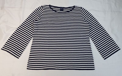 GAP GRÖSSE S 8-12UK DAMEN STRICK BAUMWOLLE WEISS & MARINEBLAU GESTREIFT PULLOVER PULLI