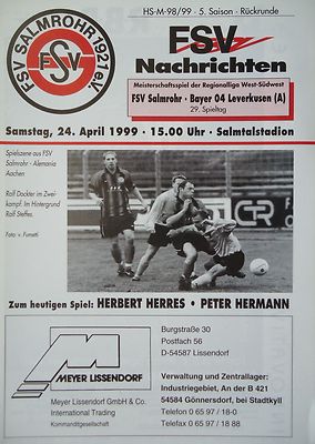 Programm 1998/99 FSV Salmrohr - Bayer Leverkusen Am.