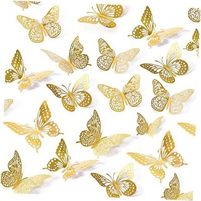 SAOROPEB 3D Butterfly Wall Decor 48 Pcs 4 Styles 3 Sizes, Gold 48 Pcs, Gold