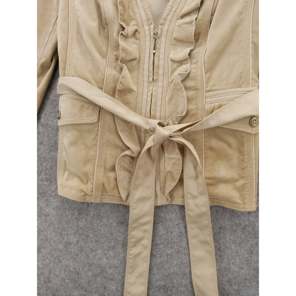 Chaqueta Casa Blanca Mercado Negro Volantes Frontal Corbata Cintura Beige Terciopelo Talla 8 Foto 3 de 4