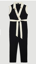 NWT Karen Millen Twill Button Detail Woven Wrap Jumpsuit Size: 8
