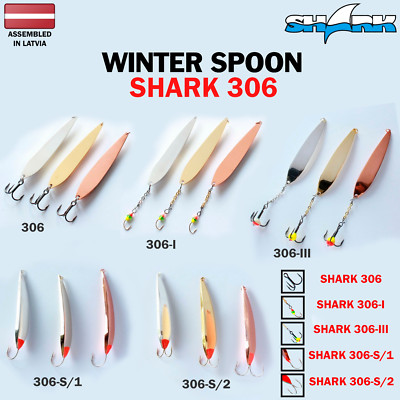 306 SHARK ICE FISHING SPOON, Galvanic, Brass, 30,40,50,60 mm, Vertical Jig, VMC
