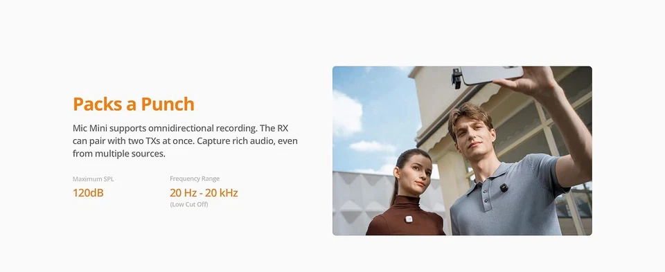 DJI Mic Mini,Ultralight Wireless Lavalier Microphone System Camera iPhone TX+RX - Image 4 of 4