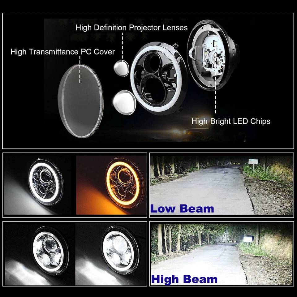 7inch Sealed Beam LED Headlights Halo For Dodge D100 D200 D300 W100 W200 Pickup - Image 4 of 4