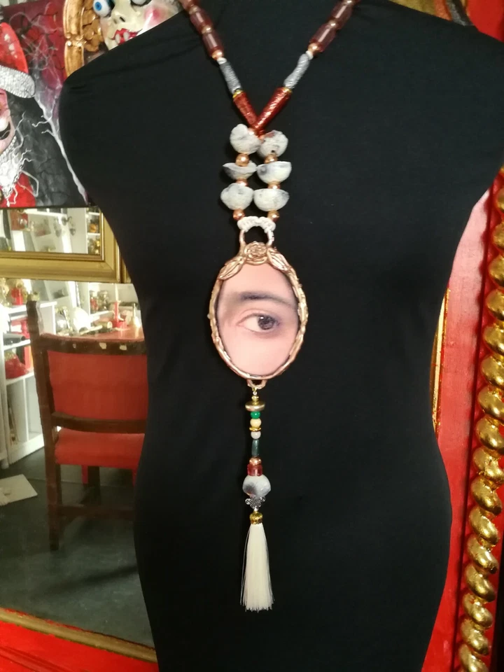 colar feminino joias finas vintage joia estilo antigo talismã olho art nouveau - Imagem 4 de 4