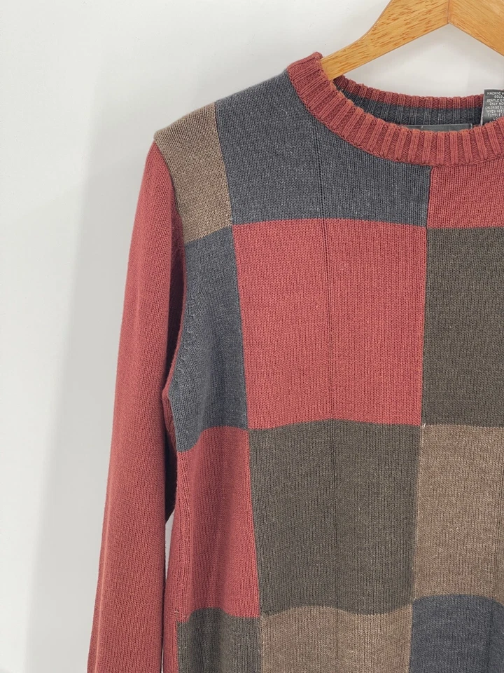 Oscar de la Renta Sweater Men Size Small Red Orange Brown Colorblock Long Sleeve - Image 2 of 4