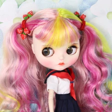 Nude Rainbow hair Blythe doll custom Dudu mouth Factory Joint Body12" #915