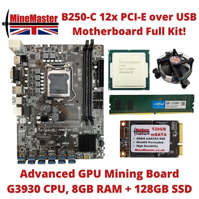 B250-C BTC 12 PCI-E/USB GPU Crypto Mining Motherboard CPU 8GB RAM 128GB ...