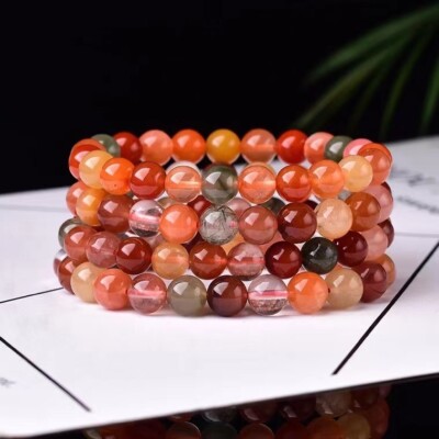 Pc 8mm Natural Fu Lu Shou Hair Rutile Crystal Healing Stretch