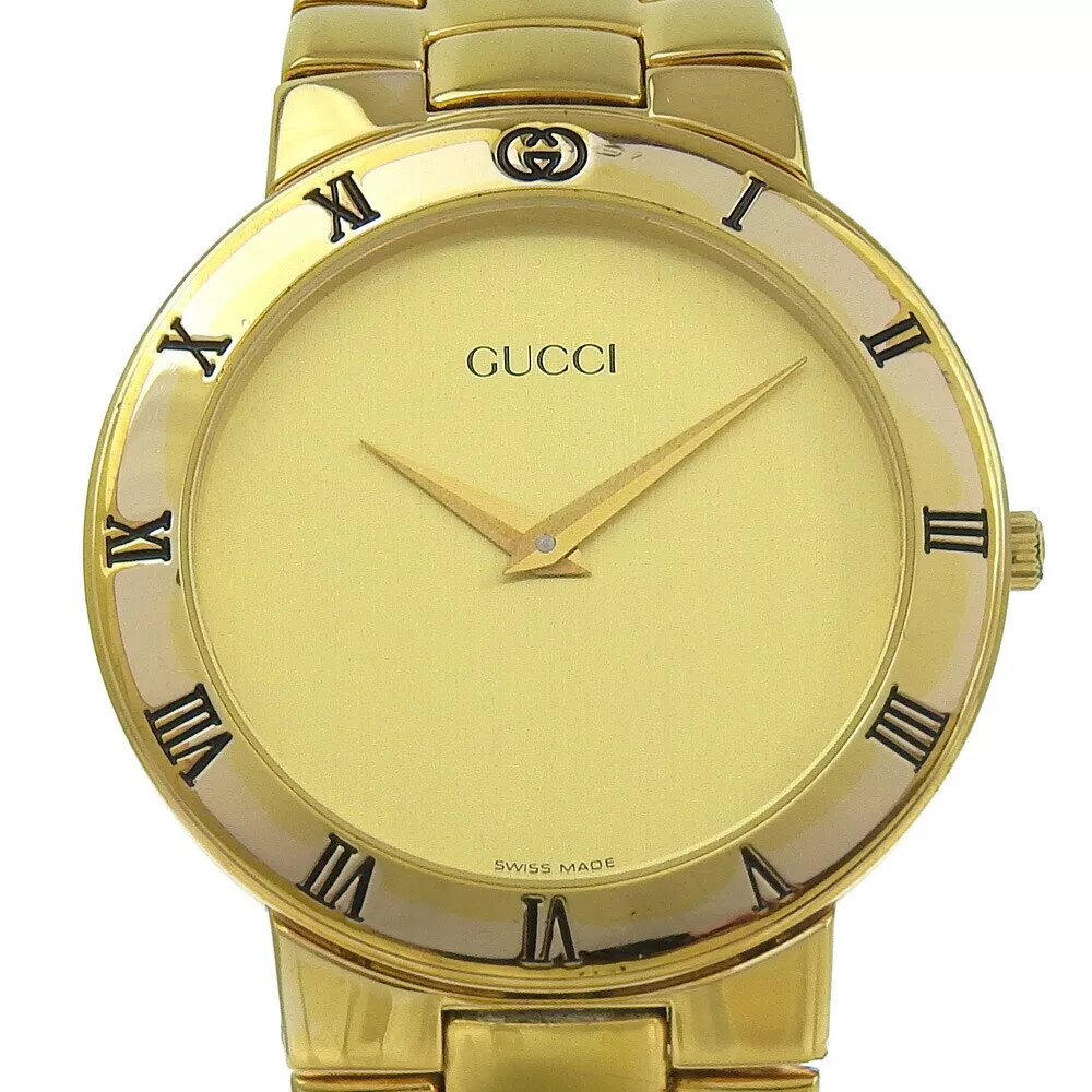 Montre GUCCI Vintage 3300.2.M Plaqué Or Fabrication Suisse Quartz Affichage Analogique Or