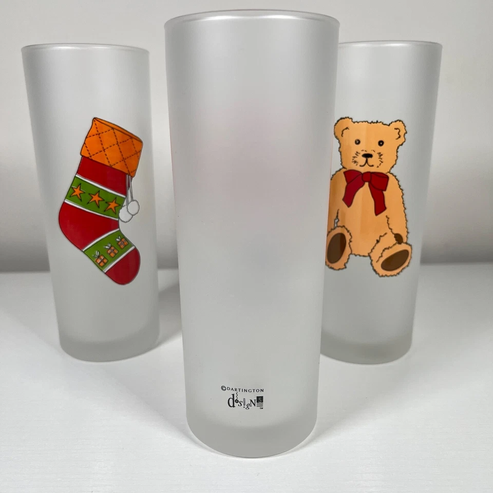 Lote de 4 vasos de Navidad Dartington esmerilados de 7" de alto hechos en Francia Foto 3 de 4