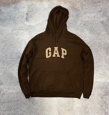 Gap Men’s Hoodie Jacket Brown Boogie Logo Baggy Size L Made In Cambodia 