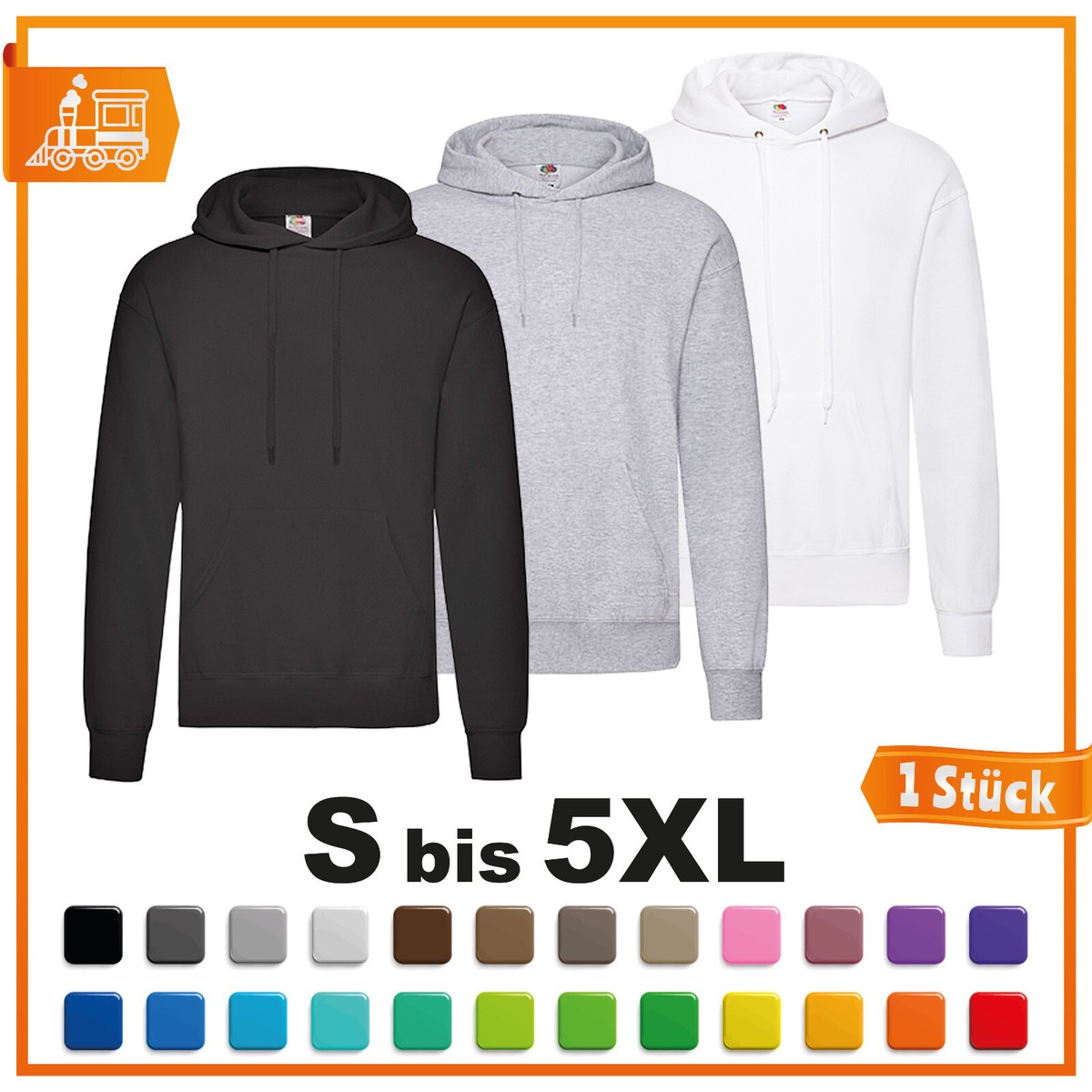 Fruit of the Loom Classic Hooded Sweatshirt Cape Hoody to 5XL