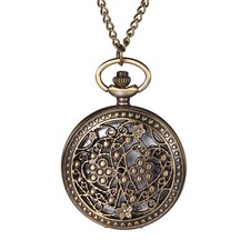 Antique Hollow Heart Flower Arabic Numerals Dial Quartz Pocket Watch for Women