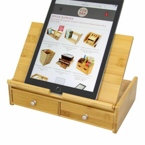 Bamboo Desktop Adjustable iPad Tablet Stand Holder, Stationery Organiser Tidy - Picture 1 of 9
