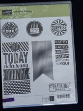 Stampin' Up AMAZING BIRTHDAY 7 Stamps Set- Retired/Used- Banners, Circles