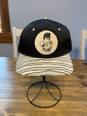 Vintage Nissin Hat Black And White Striped Man Flexing Muscles Baseball Hat Cap 