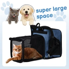 17.3 in Outdoor Blue Backpack Pet Expandable Cat Dog Carrier for Small Pets