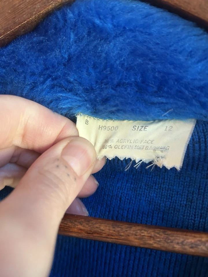 Vintage 70s Faux Fur Maxi Coat 12 Electric Blue Mod Belted Wrap Robe Boho Glam - Image 4 of 4