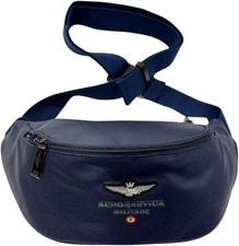 Aeronautica Militare Marsupio Blu Navy, Da Uomo, in Vera Pelle, 31x15,5x7 cm
