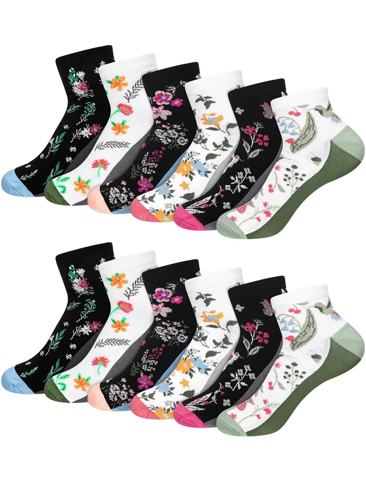 6 Pairs Ankle Compression Socks for Women, Spring Floral Athletic Support Sho...