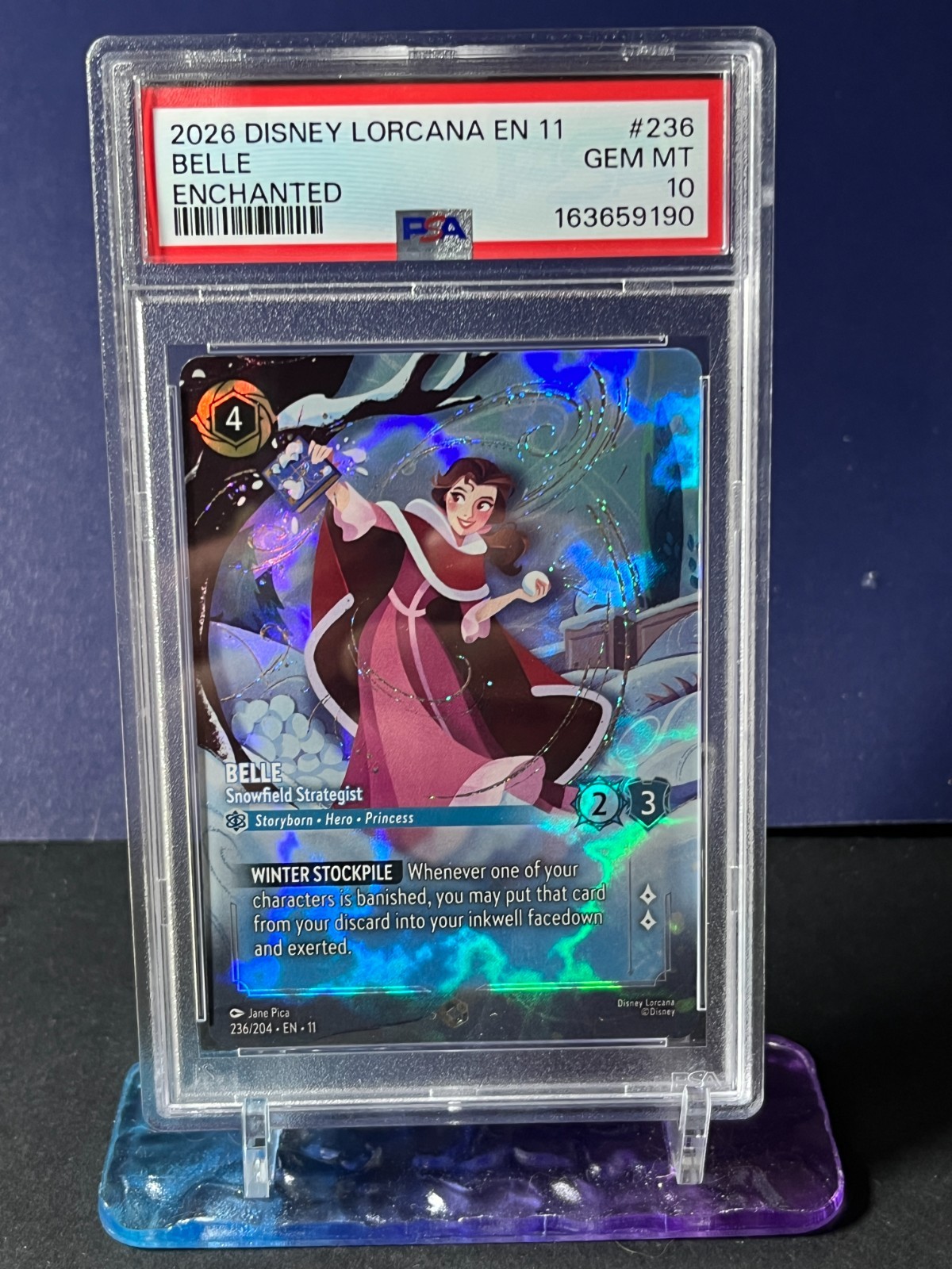 2026 Disney Lorcana Winterspell Enchanted #236 Belle Snowfield Strategist PSA 10