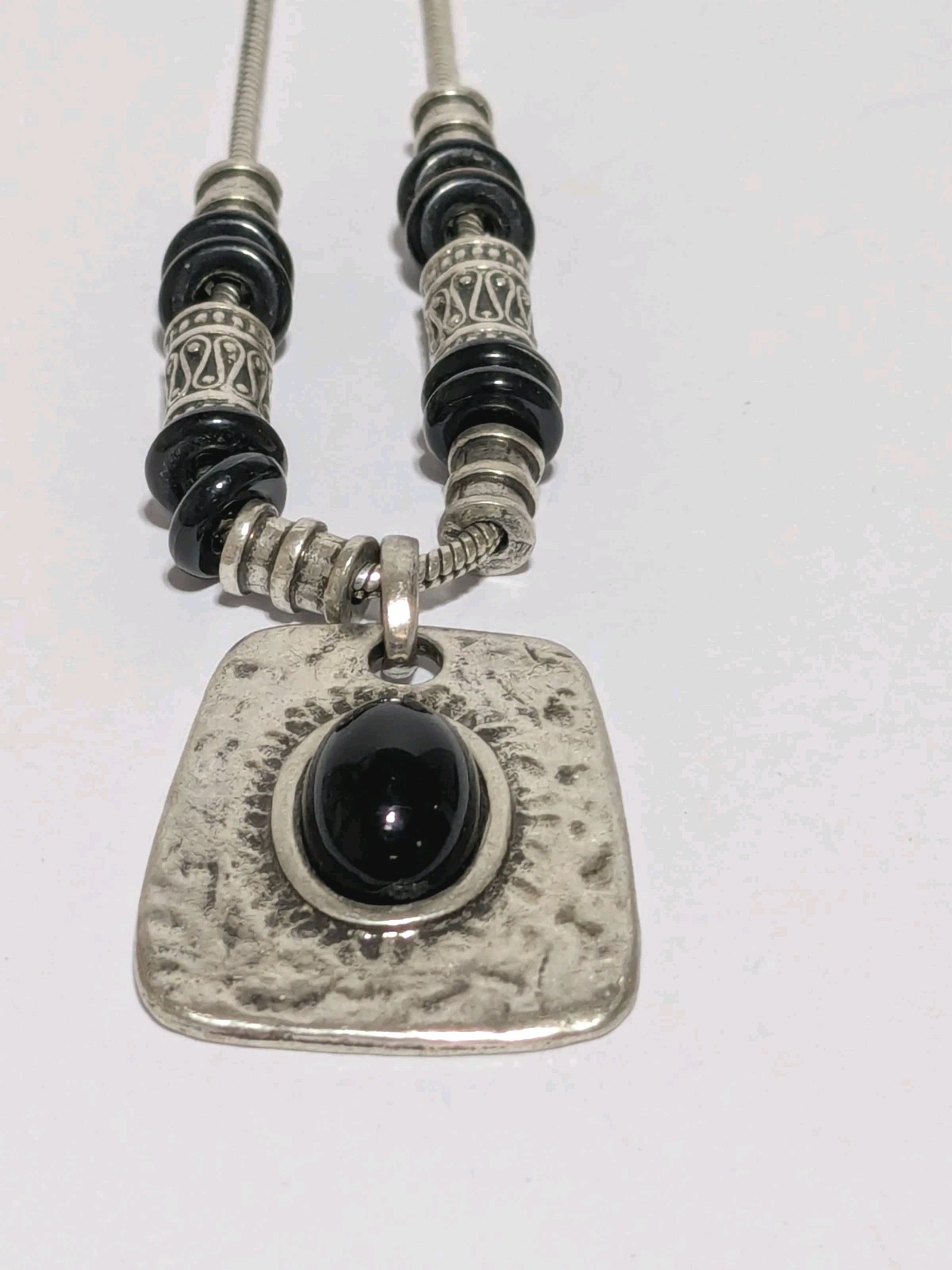 Siilver Tone Chain, Rectangular & Cabachon Black … - image 8